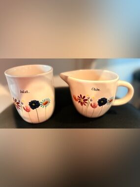 Rae Dunn Magenta Floral Ceramic Creamer and Sugar Set